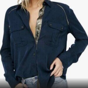 Free People Off Campus Metallic-Detail Shirt Size S